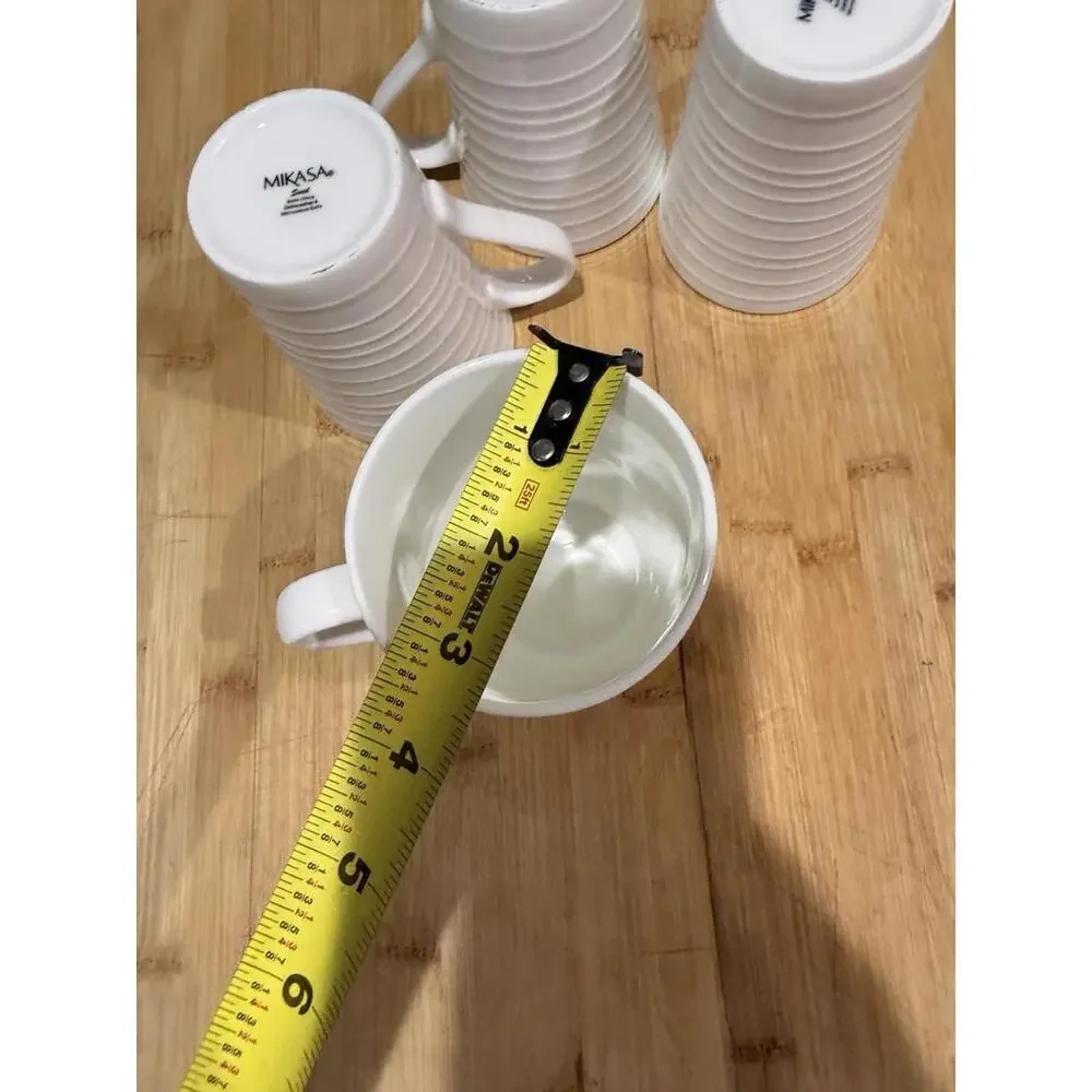 Set Of 4 Mikasa Swirl White Bone China Coffee Cup 4.5" Tall Mug Ribbed * - Picture 9 of 10